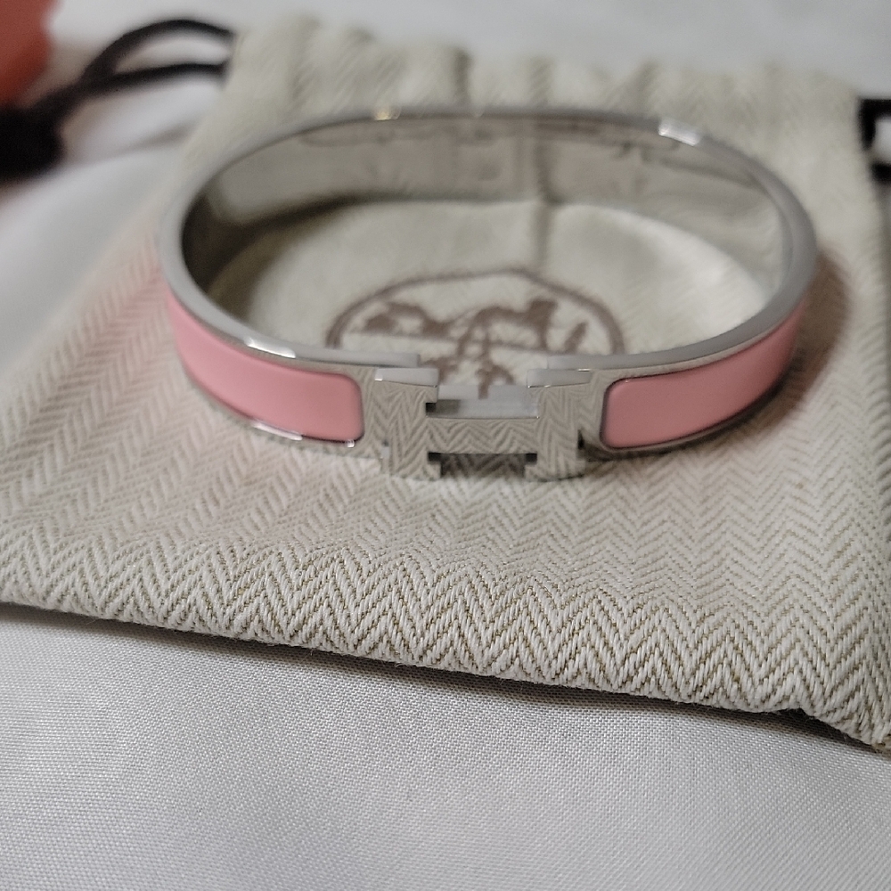 Hermes Pink Enamel Clic H Bracelet with Palladium Hardware